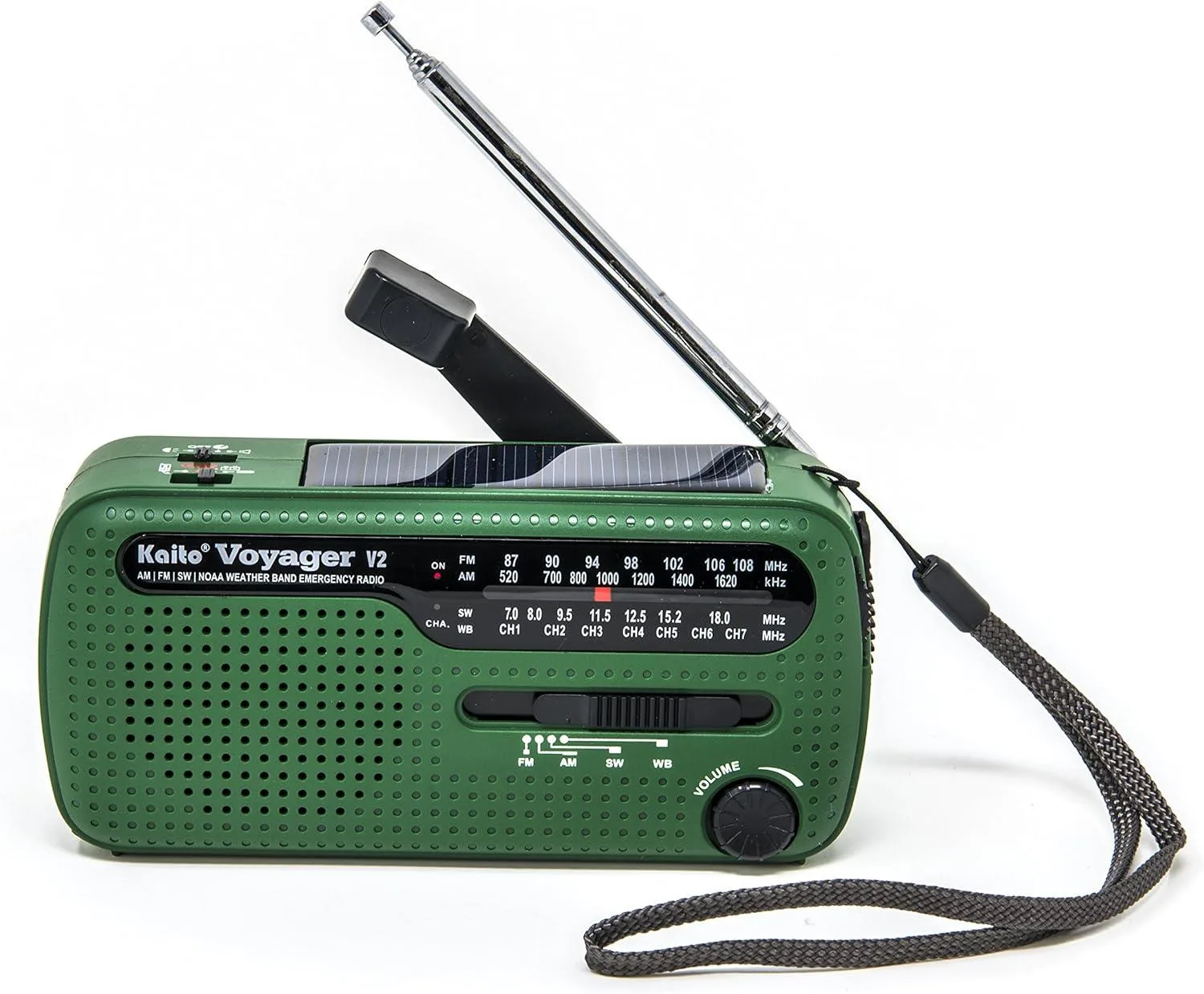 Kaito Emergency Radios & Wireless Mics Green Voyager V2 Solar Crank weather/Am/Fm/Shortwave Radio