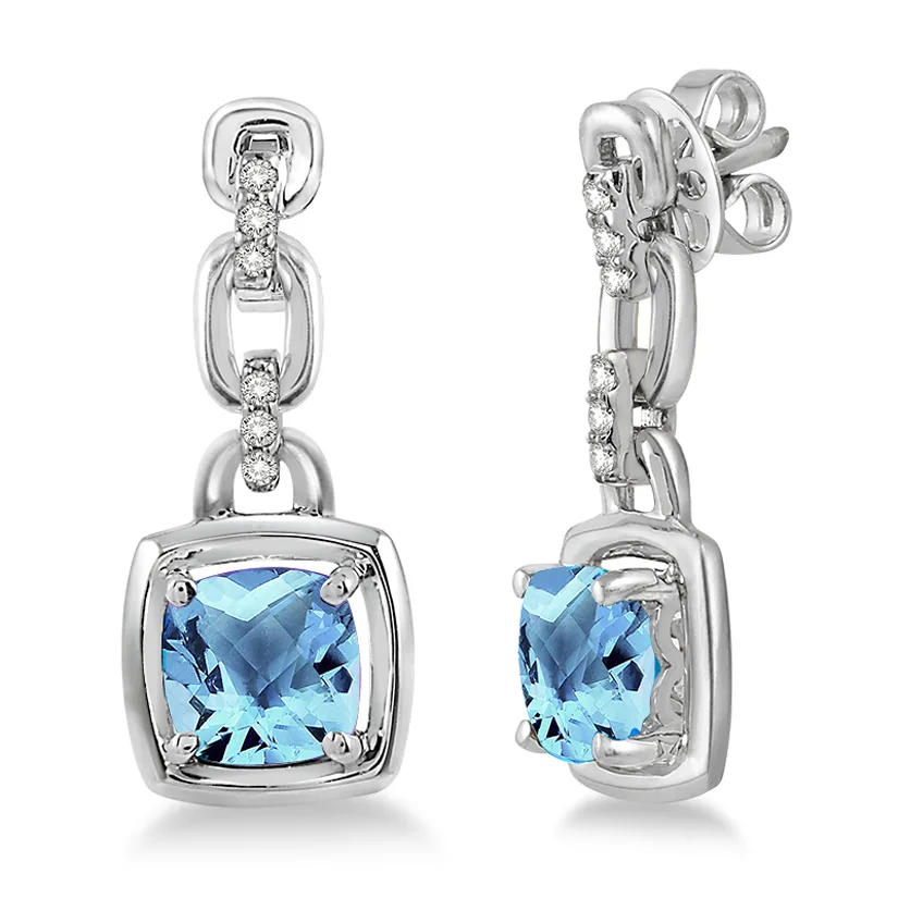 Jilco Inc Blue Topaz And Diamond Dangle Earrings