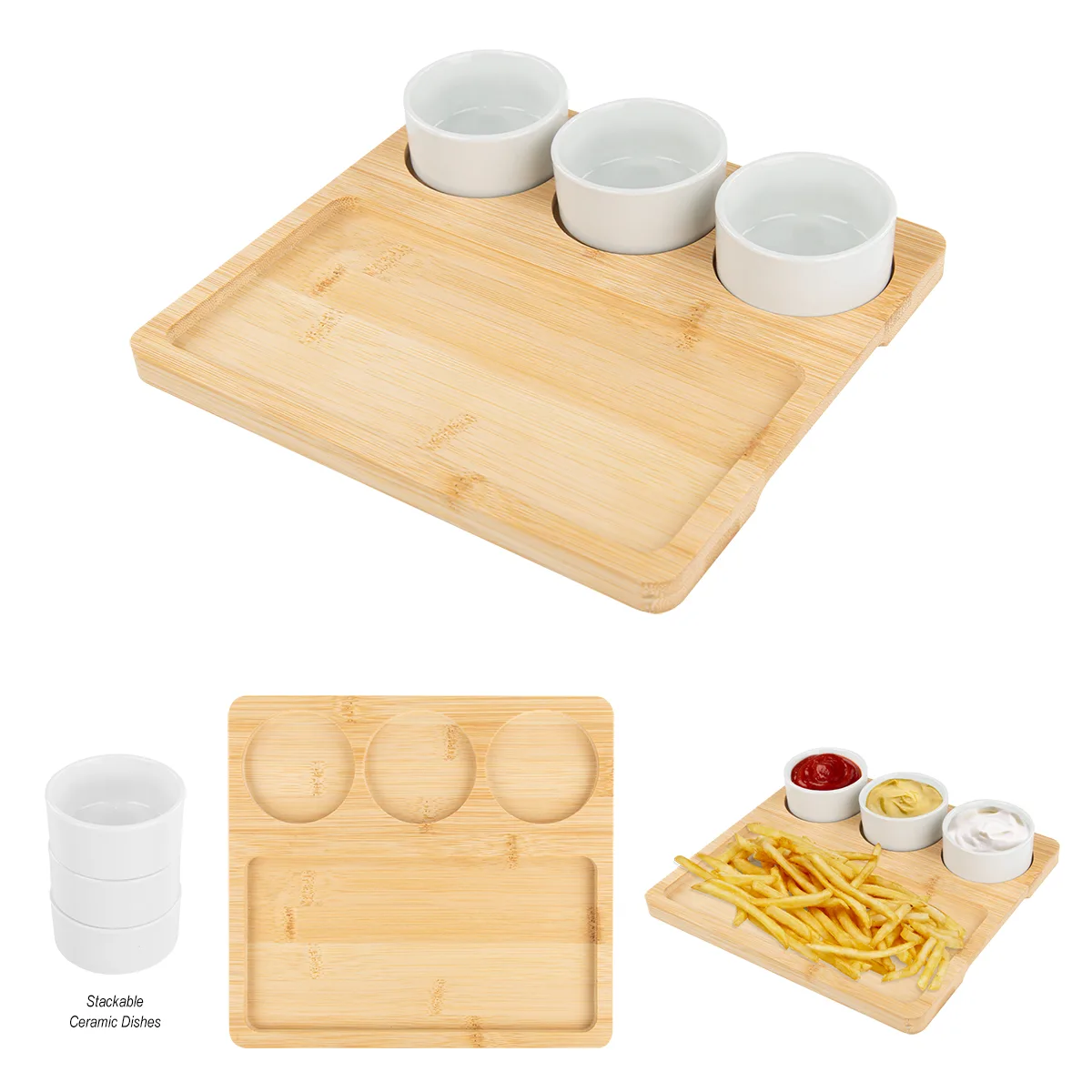 Bamboo Serving Tray With Ceramic Bowls view 3
