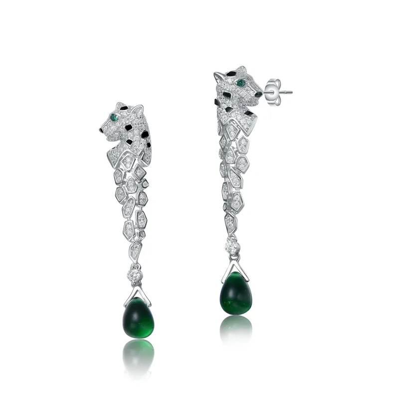 GENEVIVE Emerald Cz Fauna Drop Earrings Size 1.69