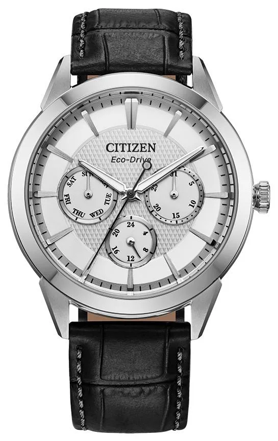 Citizen Watch Men's Rolan Leather Strap Watch, Silver-Tone Dial
