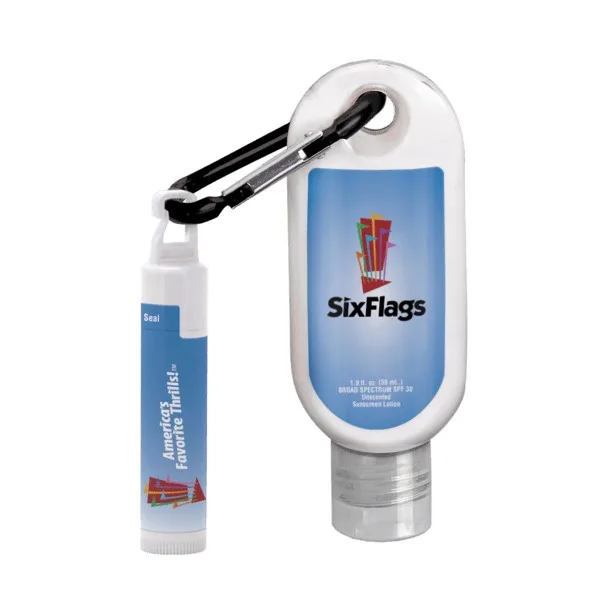 1.9 oz SPF 30 Sunscreen with Carabiner and SPF 15 Lip Balm in White Tube with Hook Cap view 7