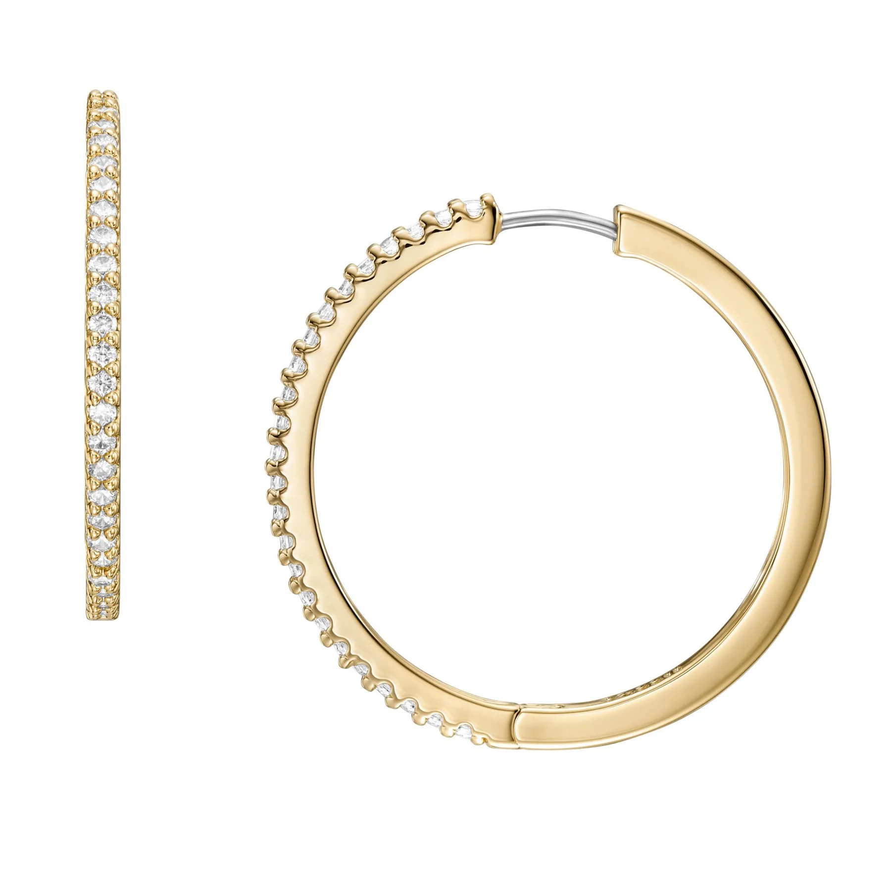Fossil Ellis Pave Glitz Gold-Tone Brass Hoop Earrings