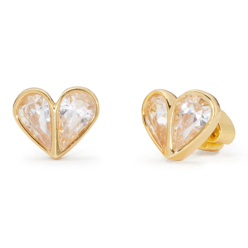 kate spade new york Rock Solid Small Heart Studs - Clear/Gold