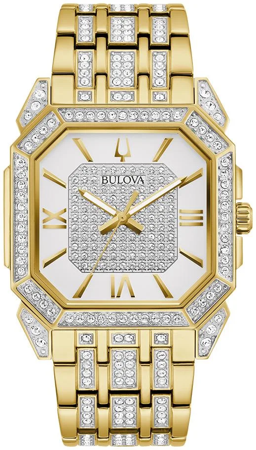 Bulova Watches Men's Crystal Octava Gold-Tone Stainless Steel Bracelet Watch Silver-Tone Dial