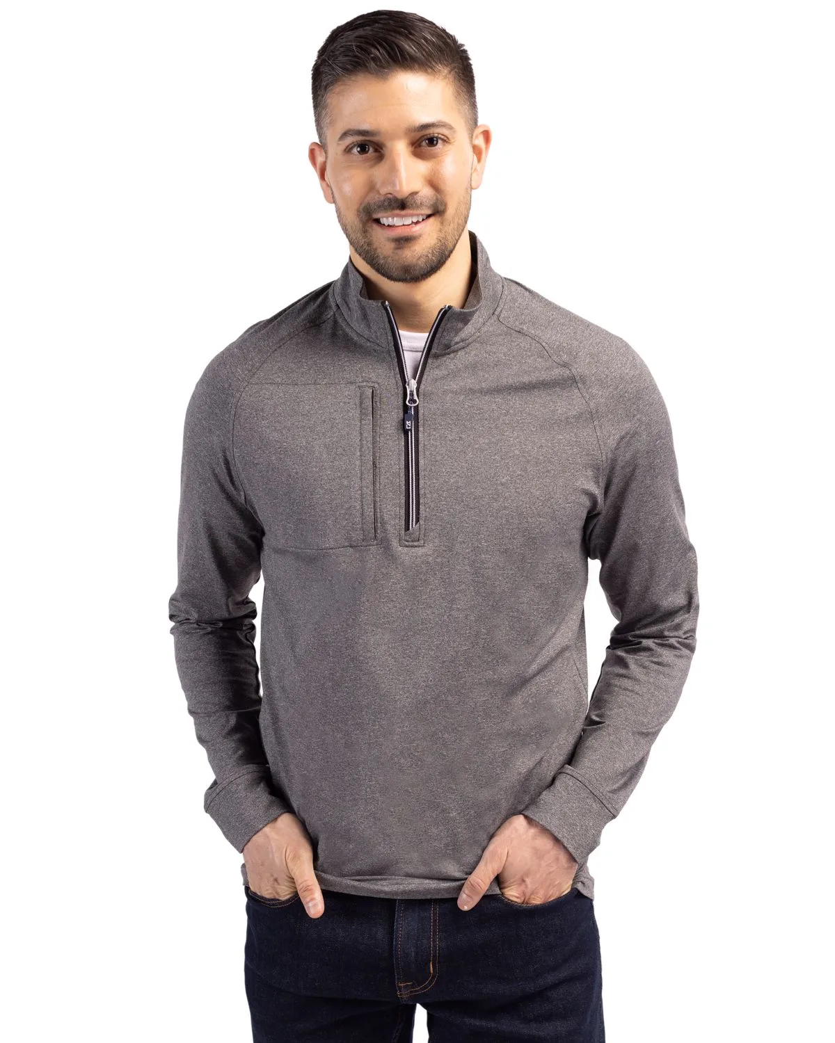 Cutter & Buck Adapt Eco Knit Heather Mens Big & Tall Quarter Zip Pullover
