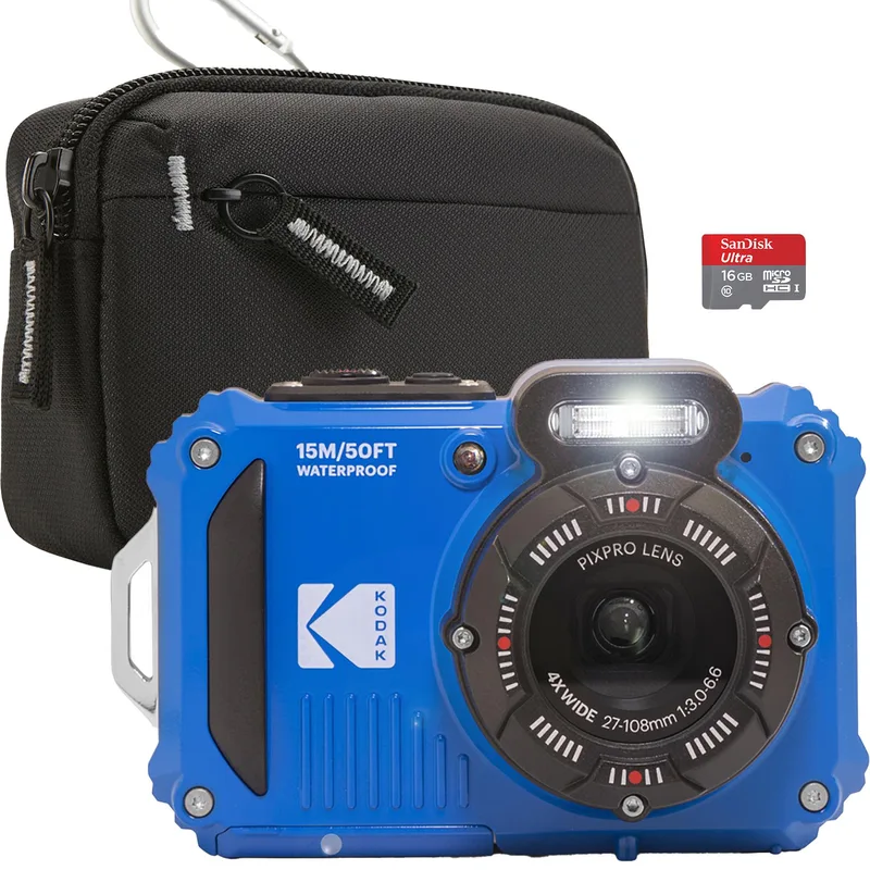 Kodak Wpz2 Waterproof Digital Camera Wi-Fi Bundle - Blue