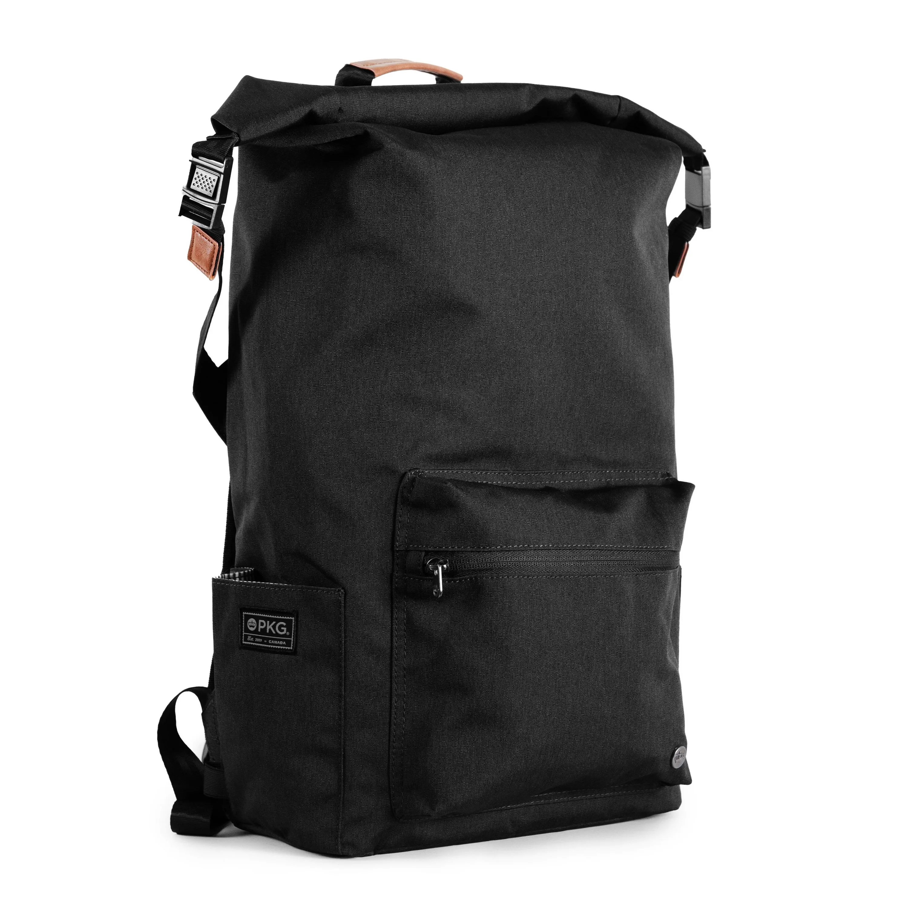 PKG Dawson 28L Recycled Roll-Top Backpack - Black/Tan
