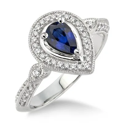 Jilco Inc Pear Diamond & Sapphire Ring - Size 6.5
