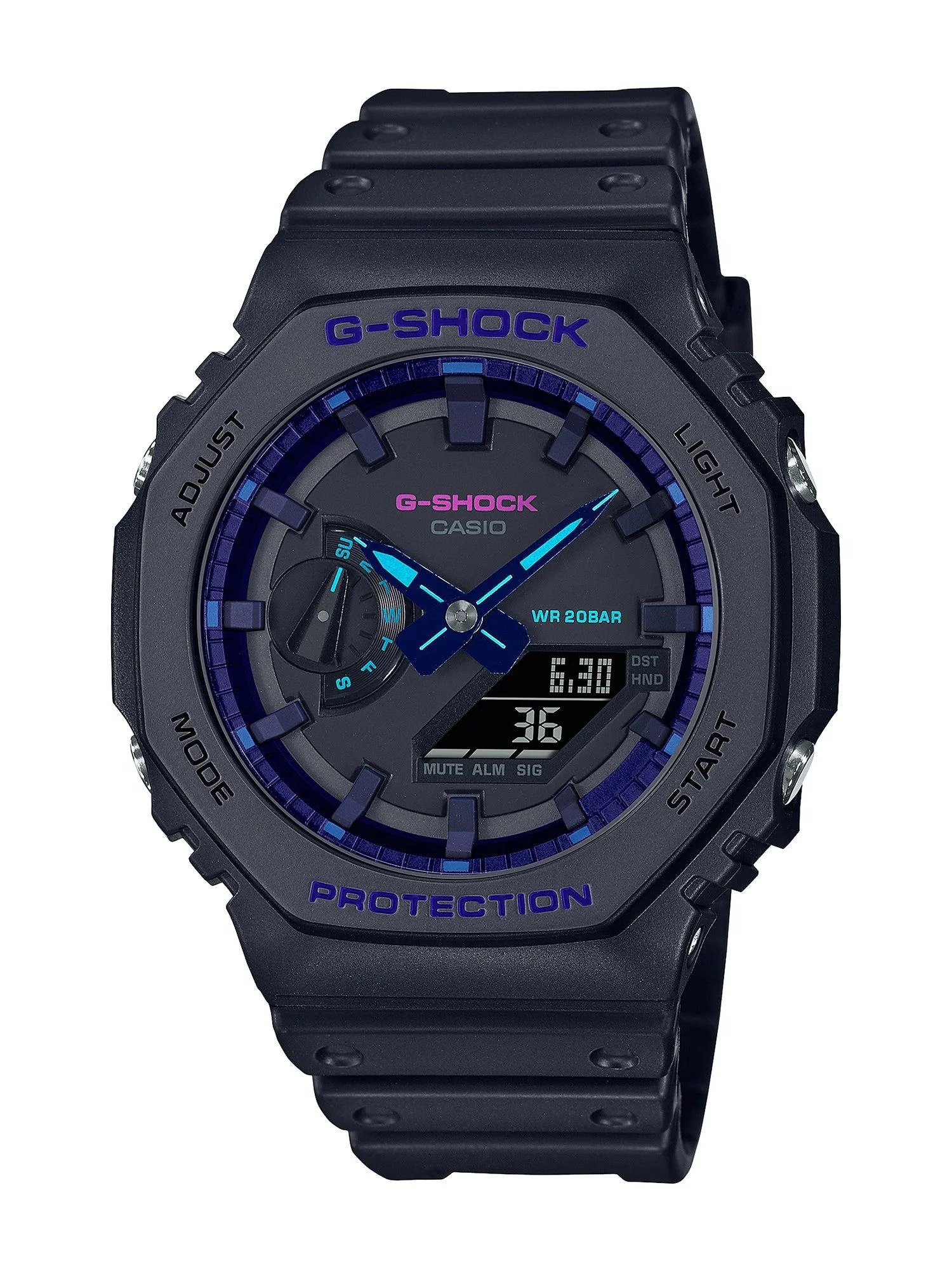 G-Shock Mens Virtual Black Resin Analog/Digital Watch Blue Violet Dial