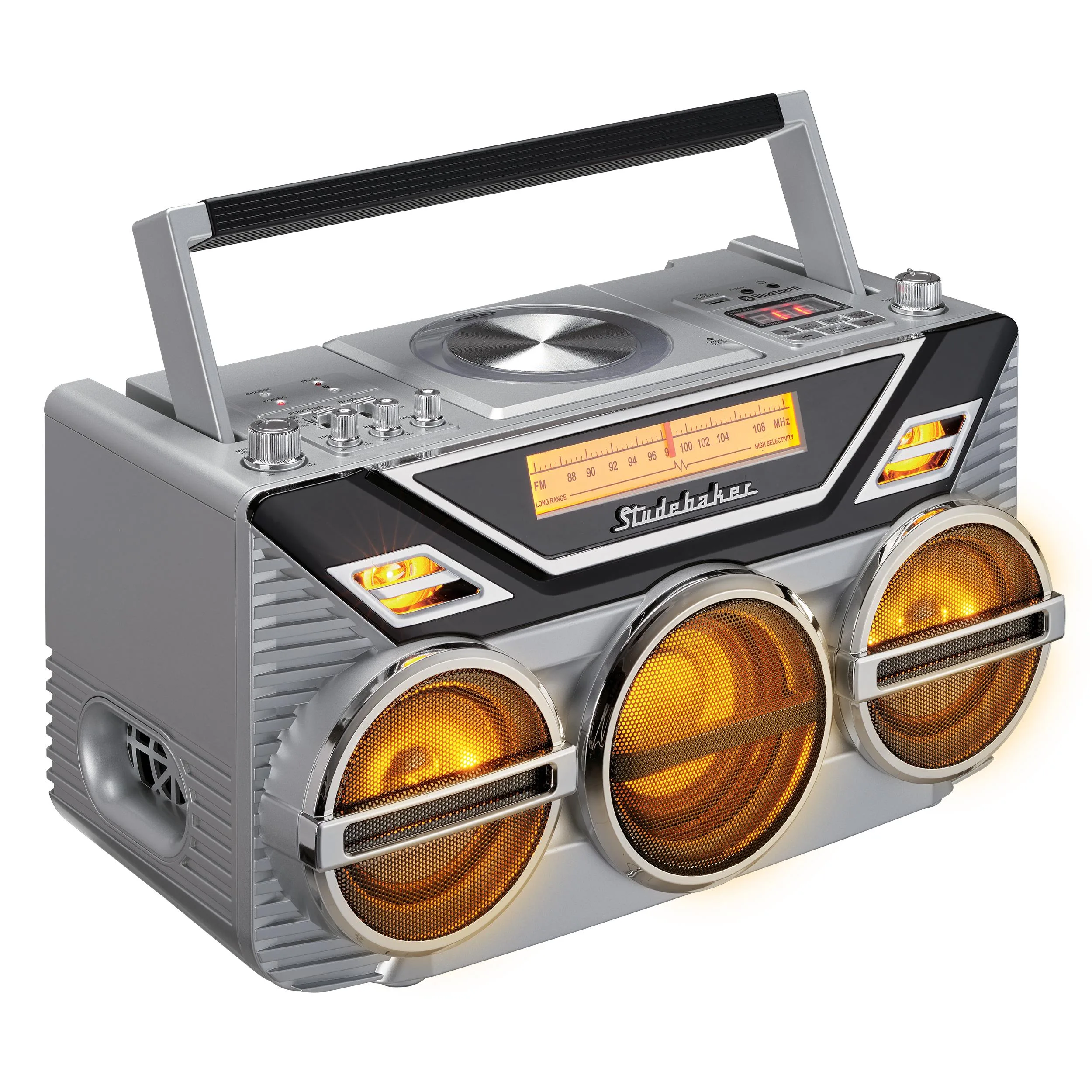 Studebaker Portable Stereo Boombox w/Bluetooth Cd Am/Fm Radio And 15W Subwoofer - Silver