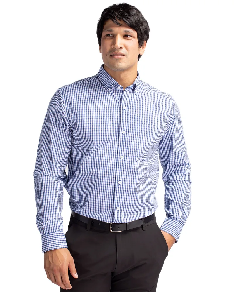Cutter & Buck Easy Care Stretch Gingham Mens Big and Tall Long Sleeve Dress Shirt