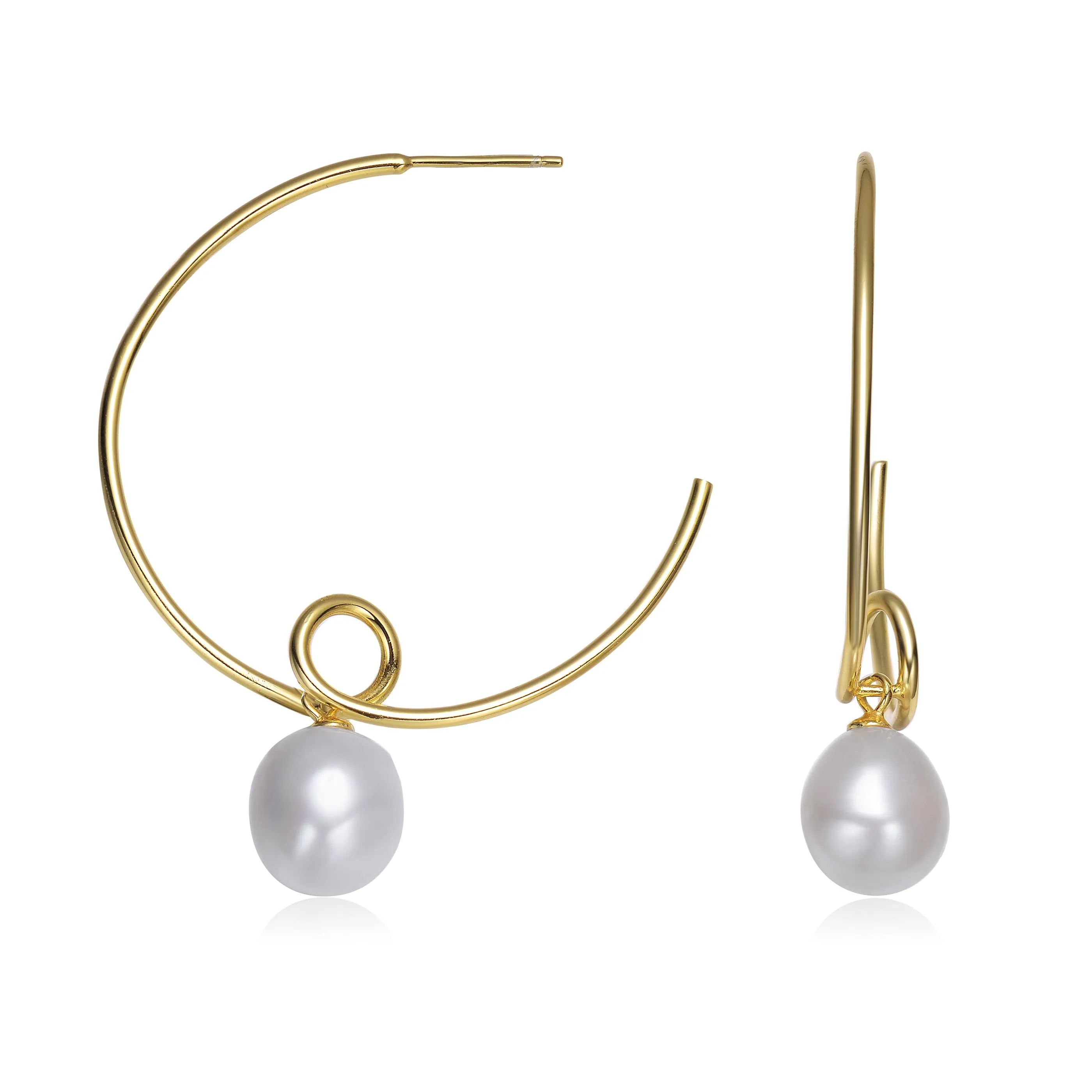 GENEVIVE Freshwater Pearl Round Hoop Earrings Size 1.5"