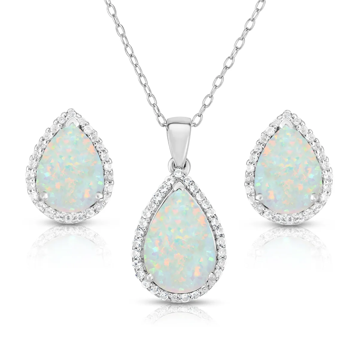 Jilco Inc Sterling Silver Opal Earrings & Necklace Set