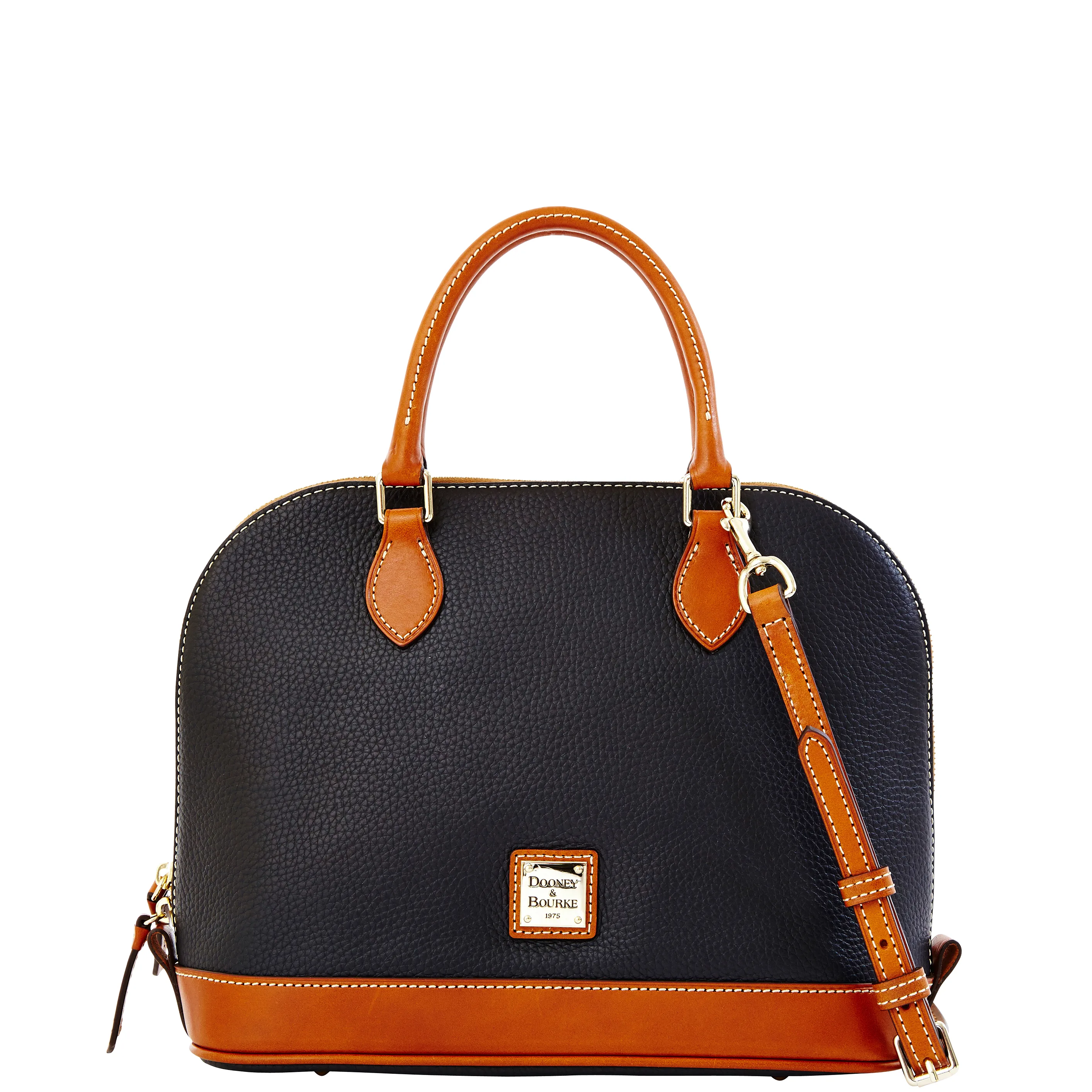 Dooney & Bourke Black/Tan Trim Pebble Grain Zip Zip Satchel