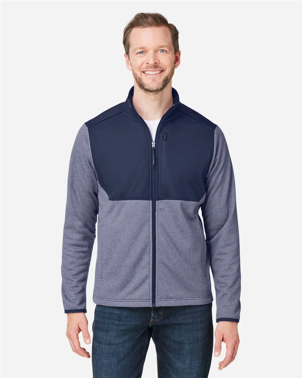 CORE365™ Men's Venture Heathered Stripe Hybrid Jacket view 2