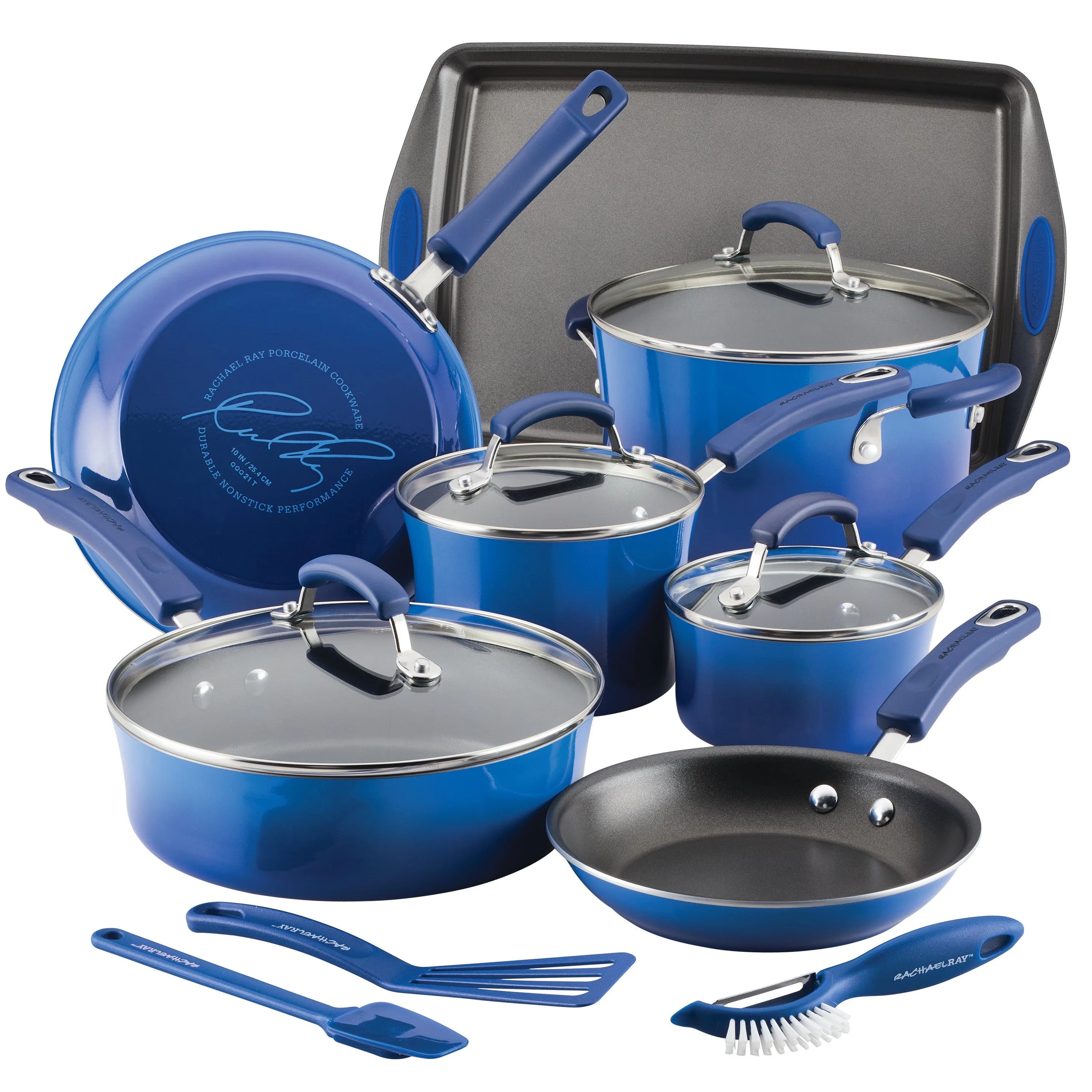 Rachael Ray 14Pc Classic Brights Nonstick Cookware Set Blue