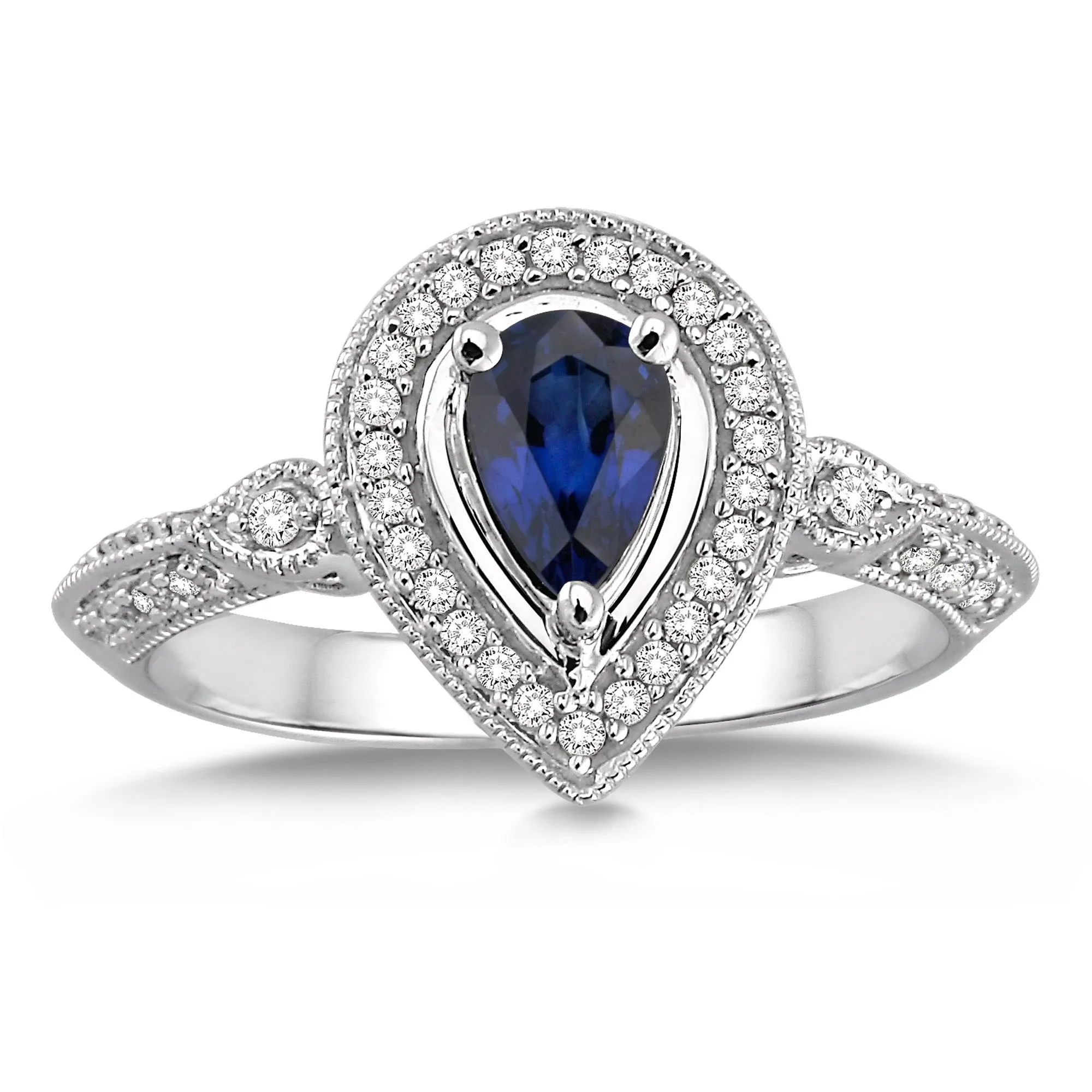 Jilco Inc Pear Diamond & Sapphire Ring - Size 9