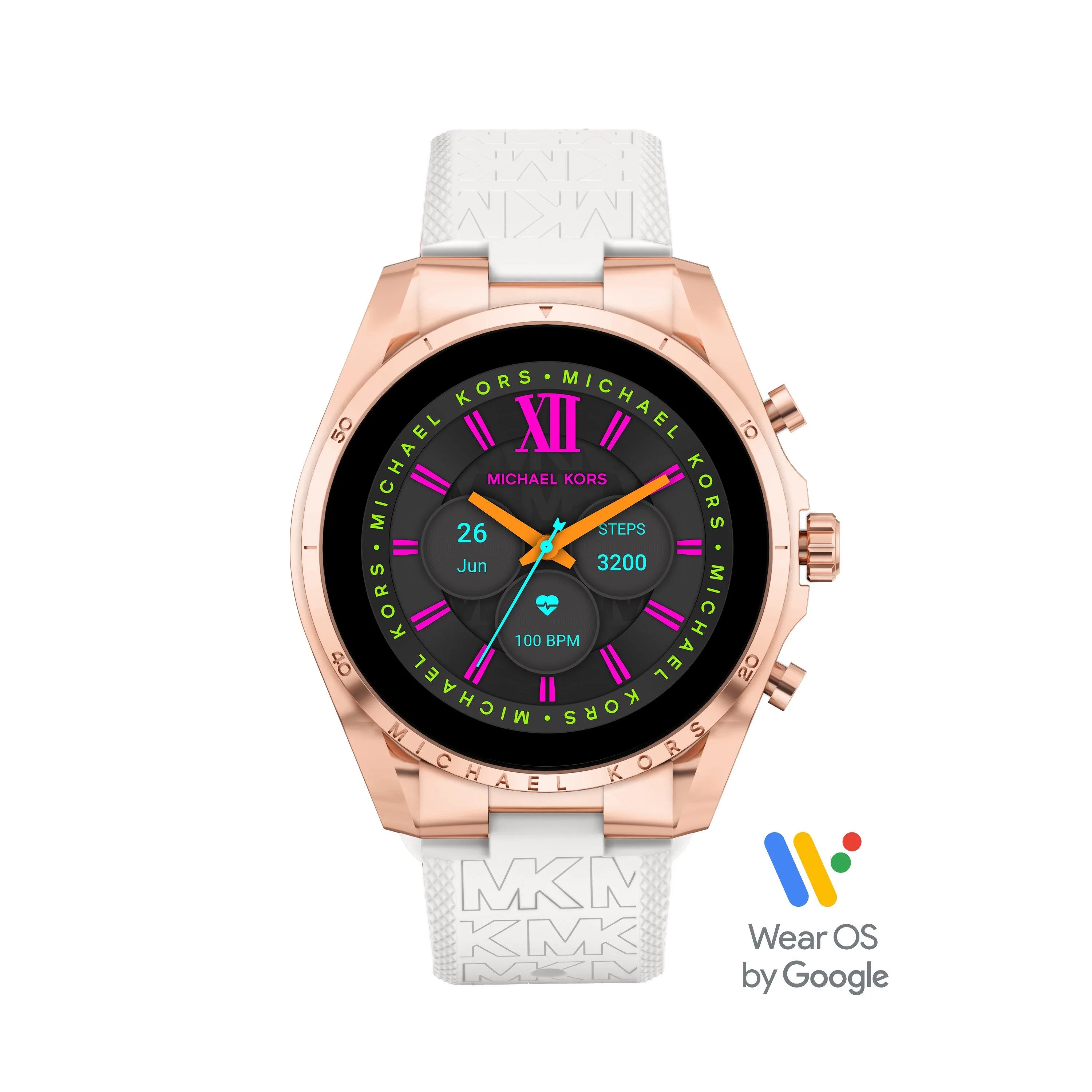 Michael Kors Unisex Gen 6 Rose Gold-Tone Smartwatch White Logo Silicone Strap