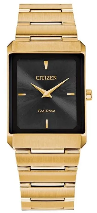 Citizen® Stiletto Tank Unisex/Large Gold-Tone Watch w/Black Dial