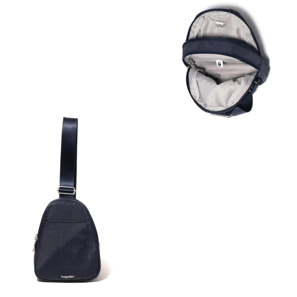 Baggallini Double Zip Mini Sling Bag - French Navy Blue