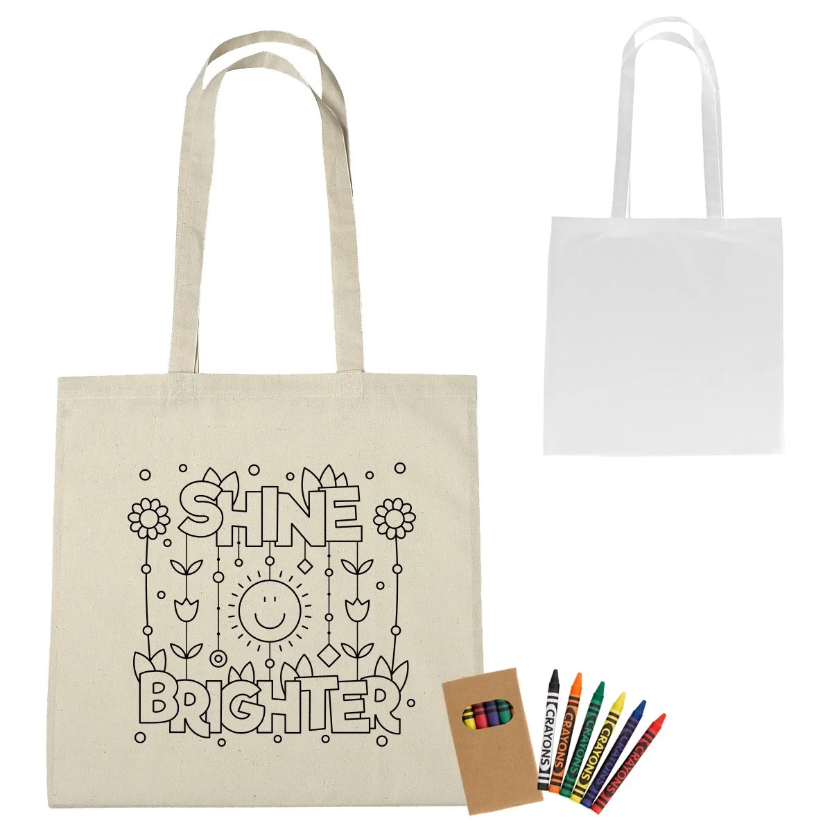 100% Cotton Coloring Tote Bag With Crayons view 2
