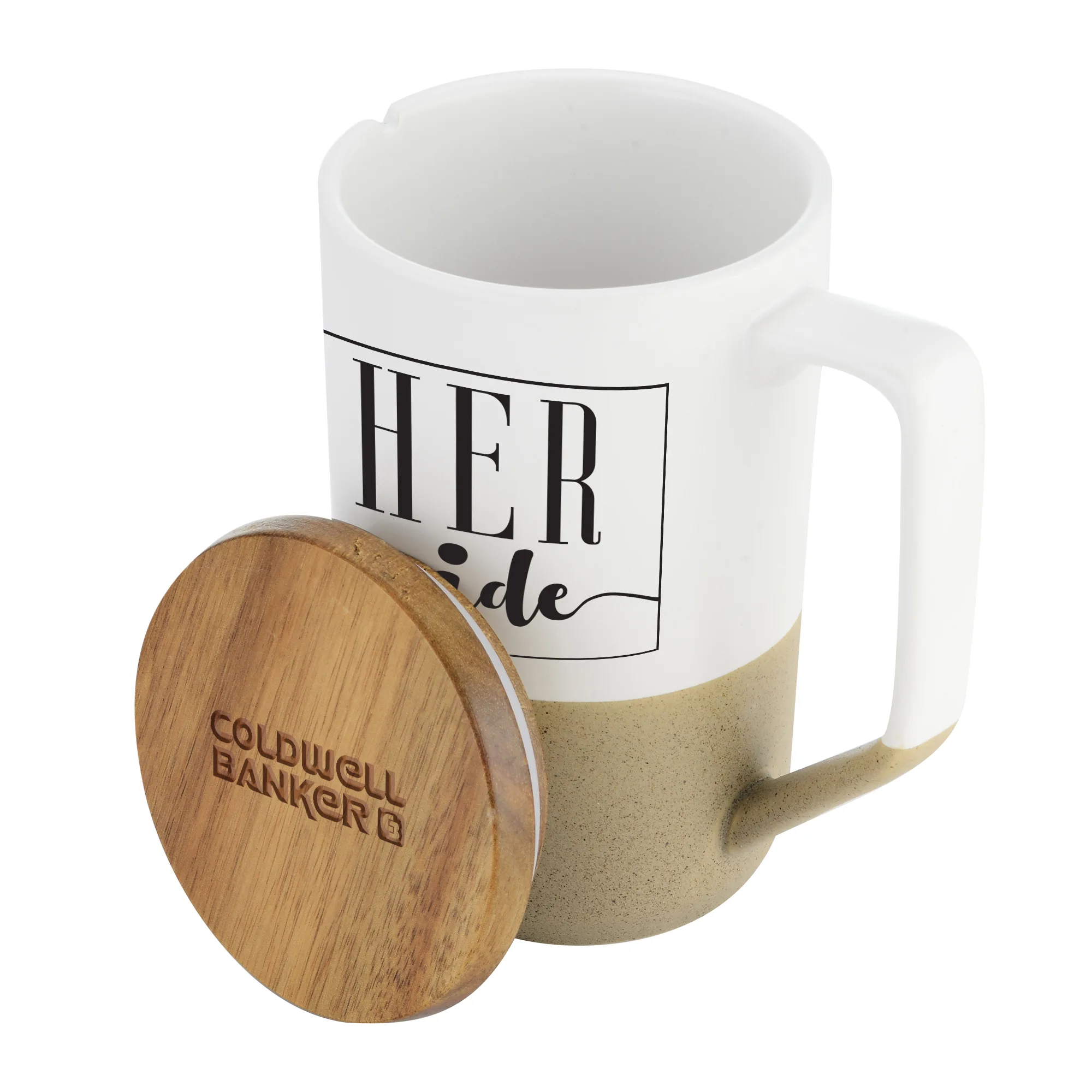 15 oz. Two Tone Ceramic Mug with wood Lid view 5