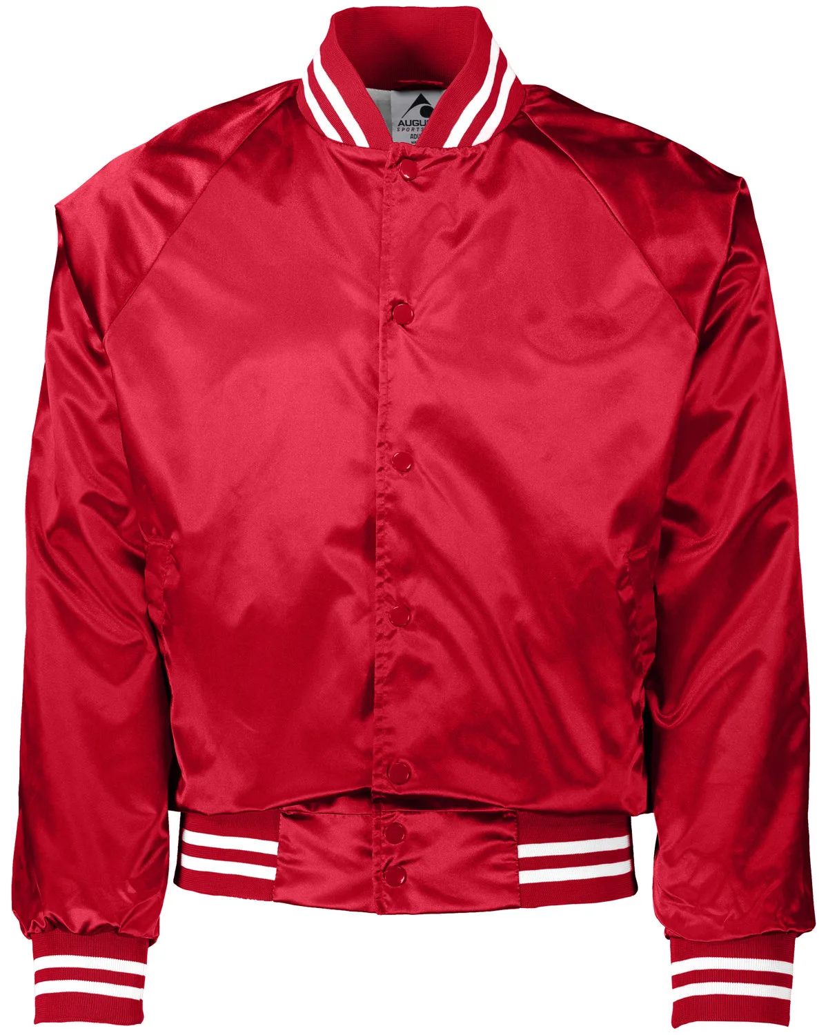 Augusta Unisex Striped Trim Satin Baseball Jacket view 7