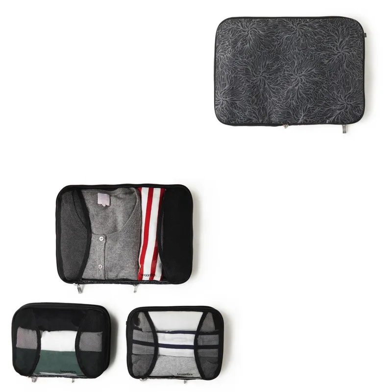 Baggallini® 2 Med + 1 Large Compression Cube - Midnight Blossom Black