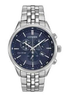 Citizen® Men's Chronograph Eco-Drive® Stainless Steel Watch w/Blue Dial