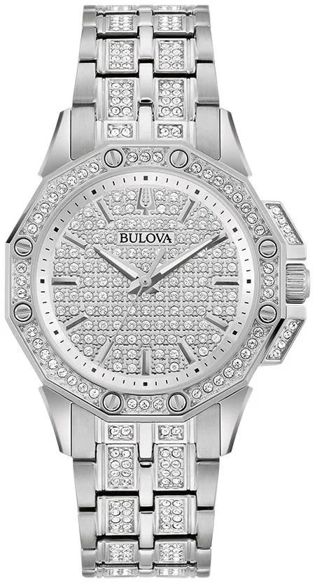 Bulova Watches Ladies' Crystal Octava Silver-Tone Stainless Steel Bracelet Watch Silver-Tone Dial