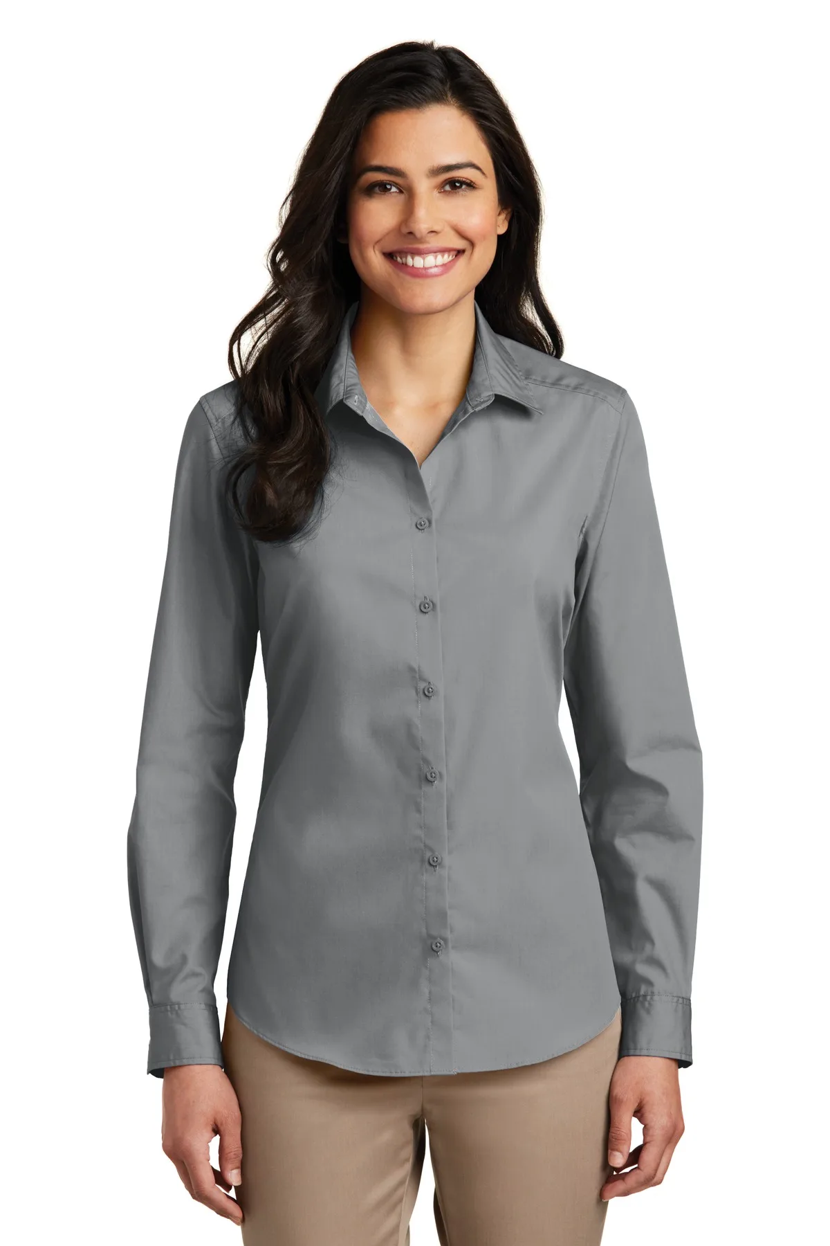 Port Authority® Women's Long Sleeve Carefree Poplin Shirt. view 2