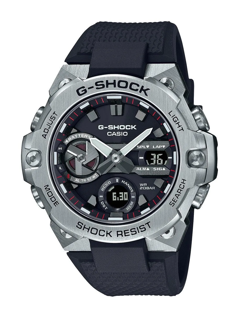 G-Shock Mens G-Steel Slim Silver & Black Ana-Digi Connected Watch Black Dial