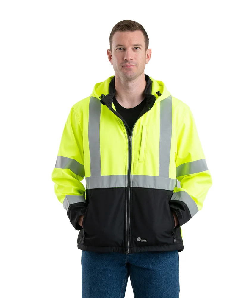Berne® Apparel Men's Hi-Vis Class 3 Hooded Softshell Jacket