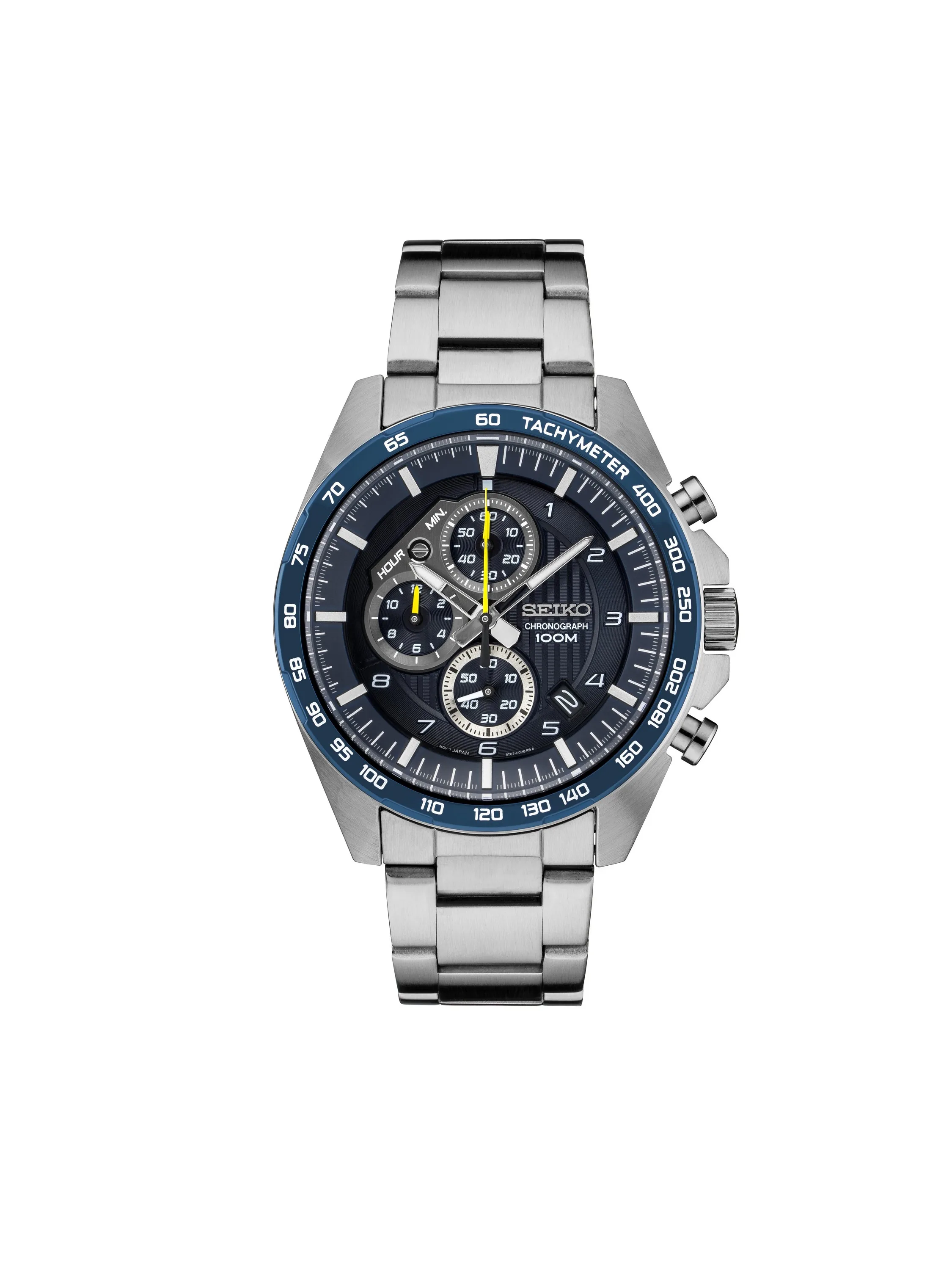 Seiko Watch Mens Chronograph Silver Case Dark Blue Dial