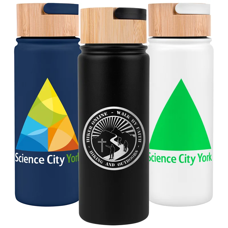 20 Oz. Vacuum-Sealed Stainless Water Bottle w/Bamboo Lid