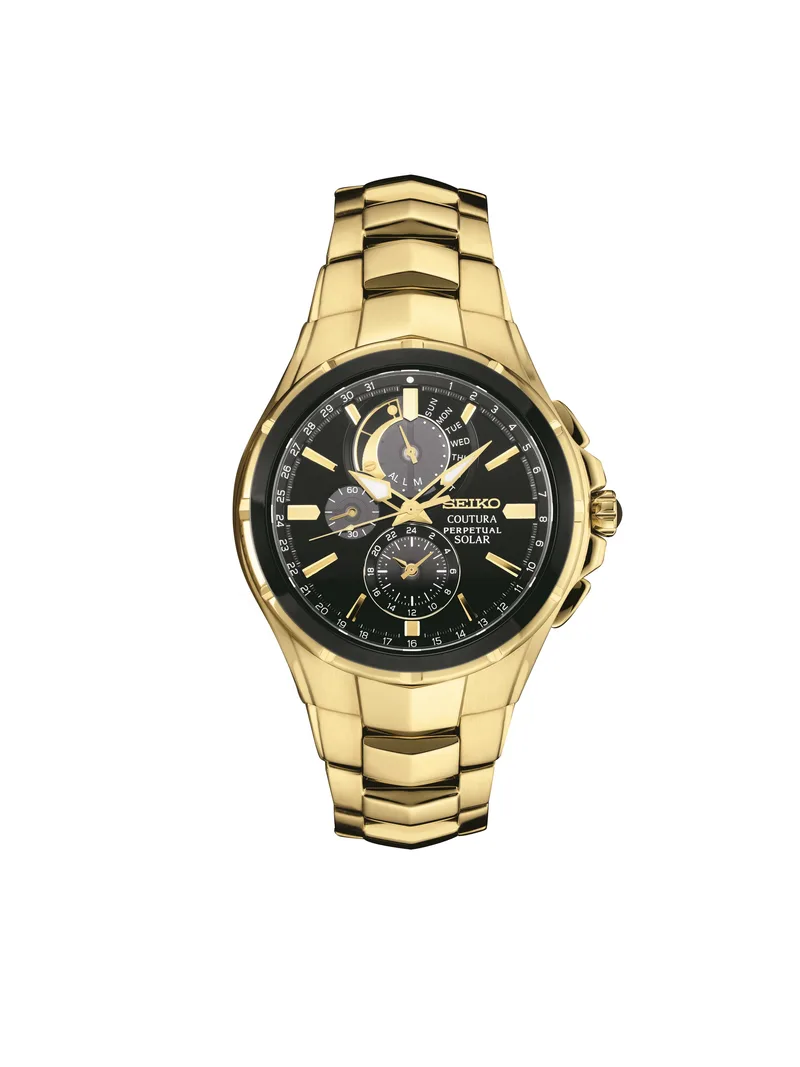 Seiko Watch Mens Solar Perpetual Chrono Gold Case Black Dial