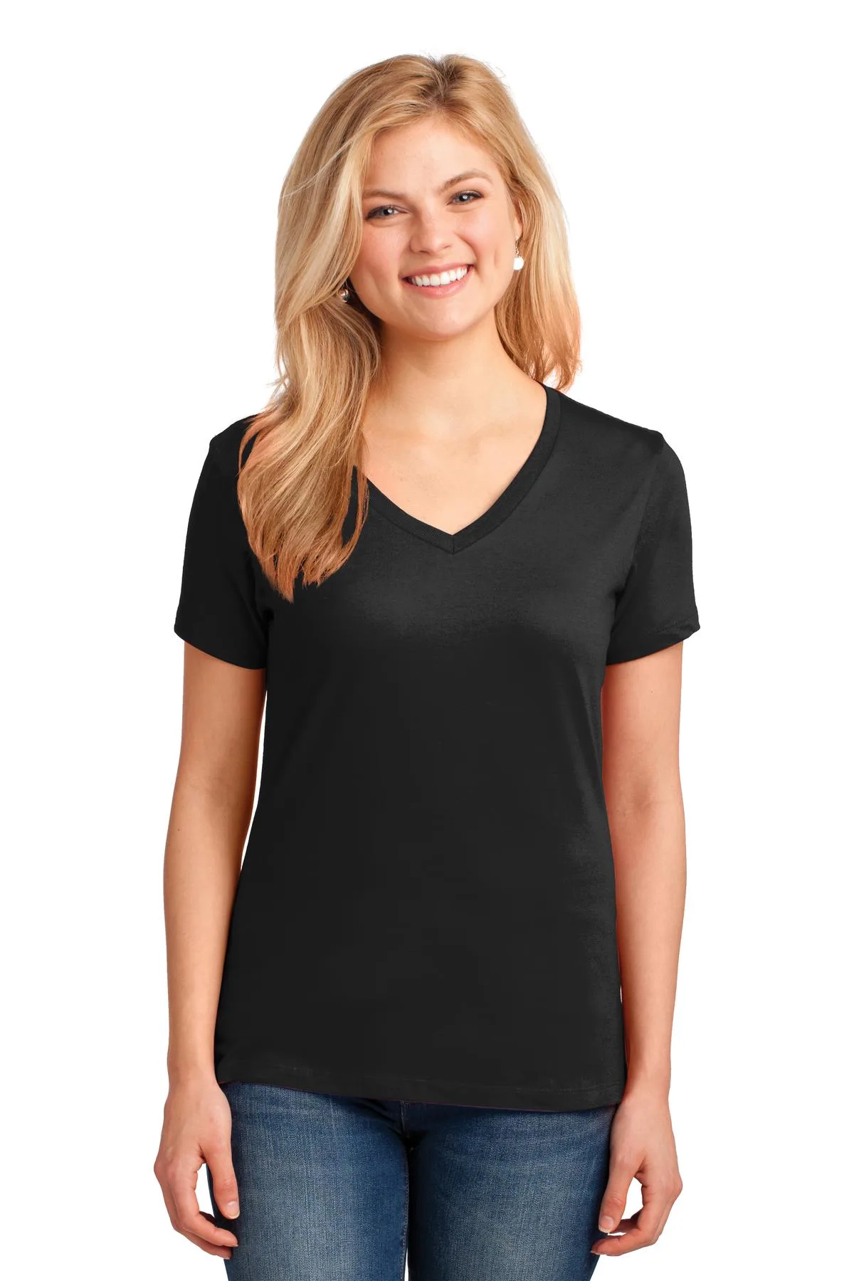 Port & Co™ Women's Core Cotton V-Neck Tee. view 4