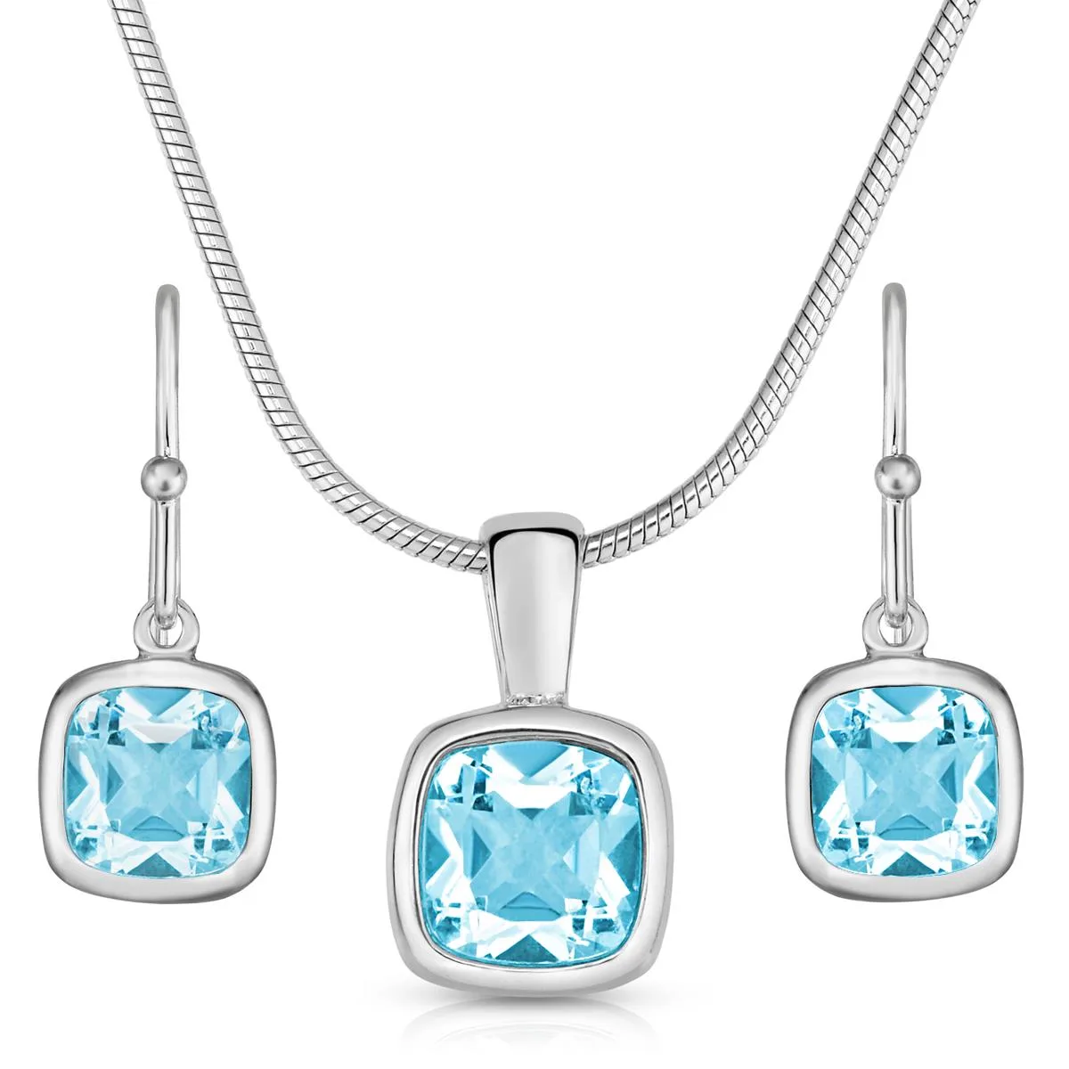 Jilco Inc Blue Topaz Earring & Necklace Bezel Set
