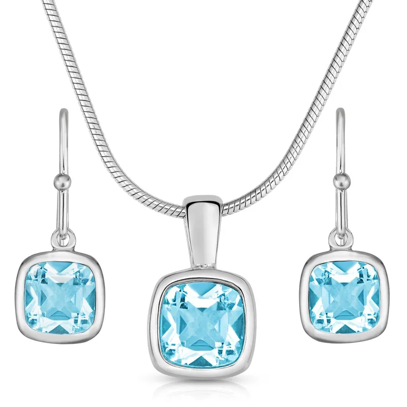 Jilco Inc Blue Topaz Earring & Necklace Bezel Set