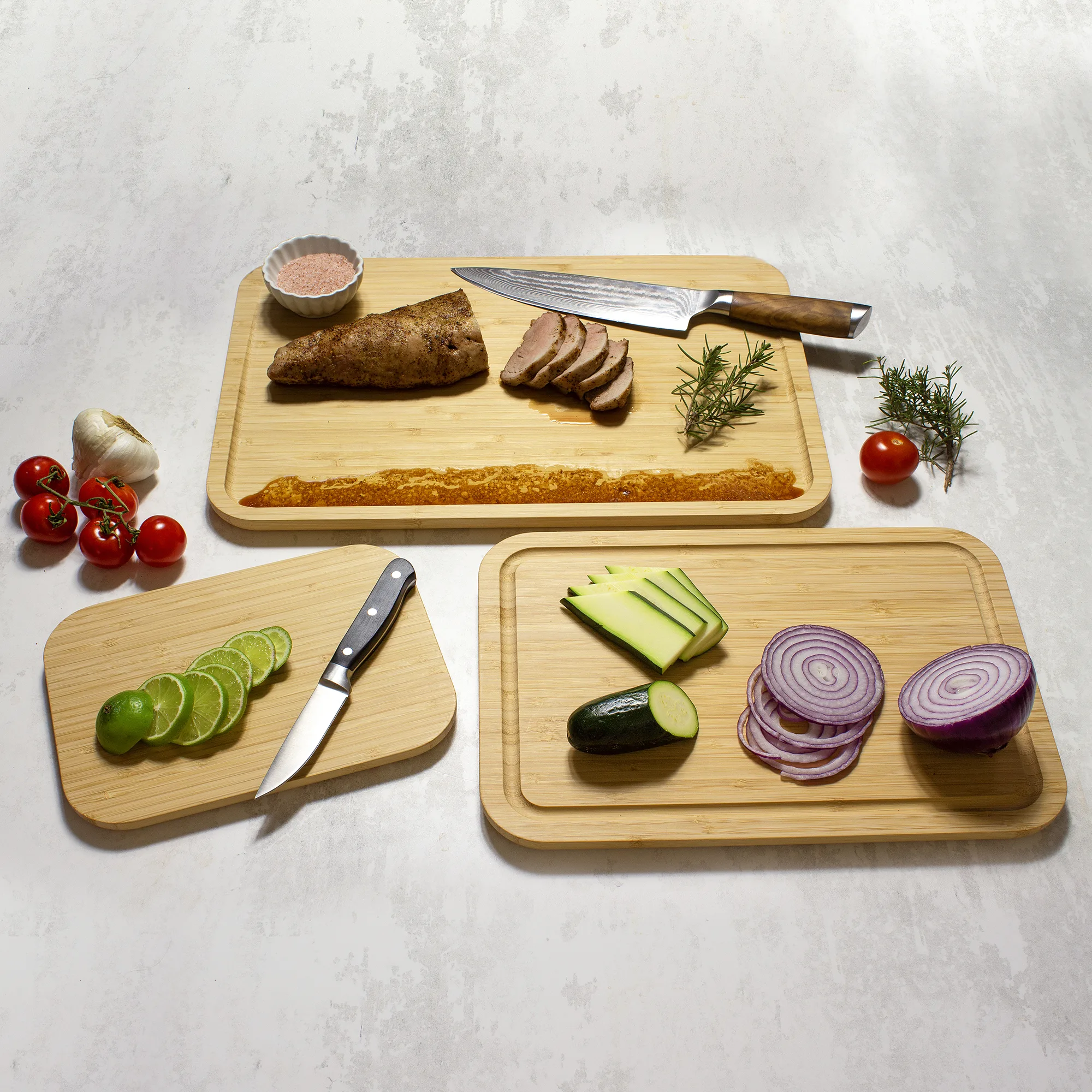 3Pc Bamboo Cutting & Serving Board Set view 4