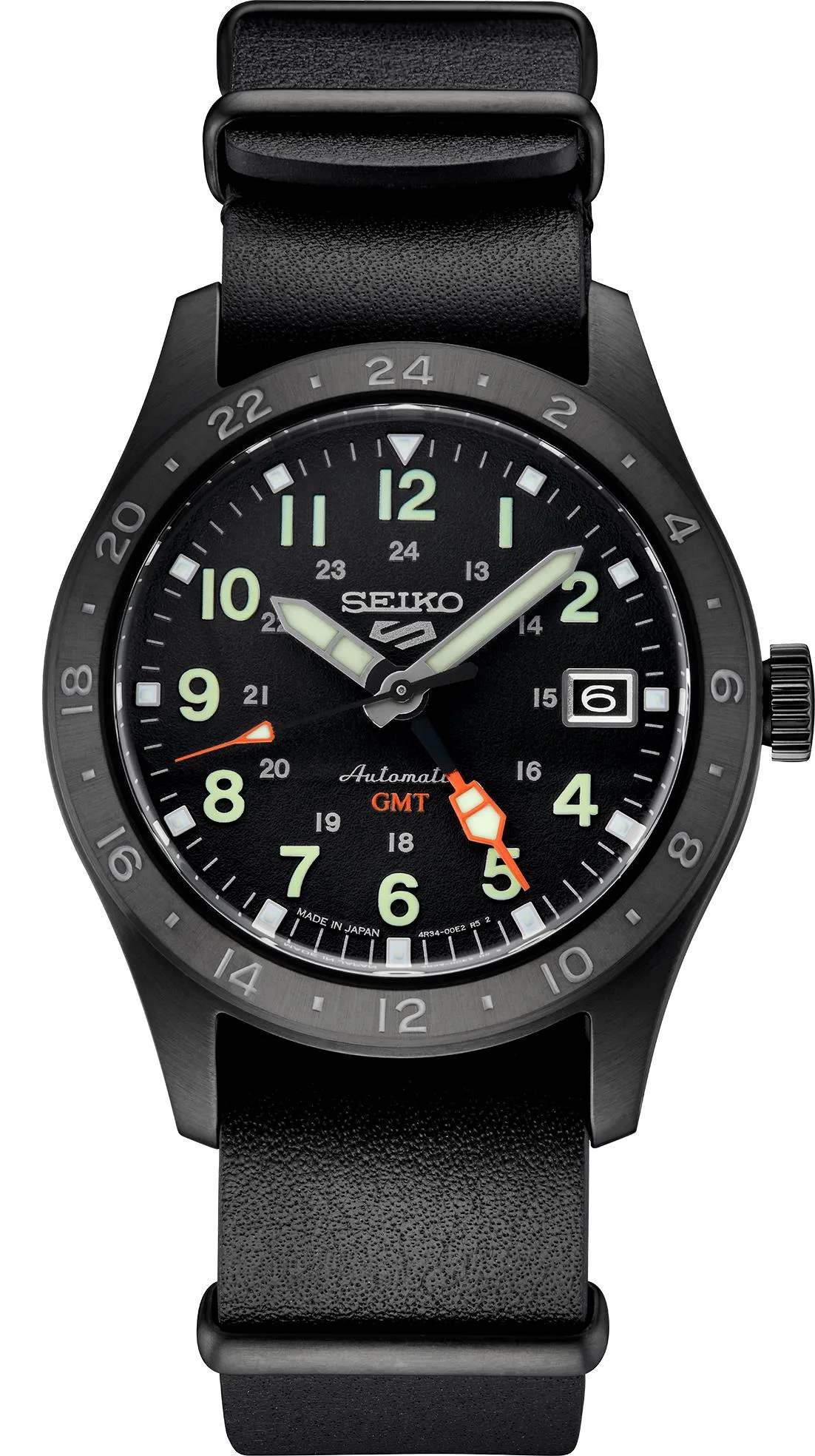 Seiko Watch 5 Sports Ss Blk Hrd Ct Automatic Gmt Black Dial