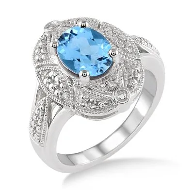 Jilco Inc Blue Topaz & Round Diamond Ring - Size 6.5