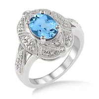 Jilco Inc Blue Topaz & Round Diamond Ring - Size 6.5