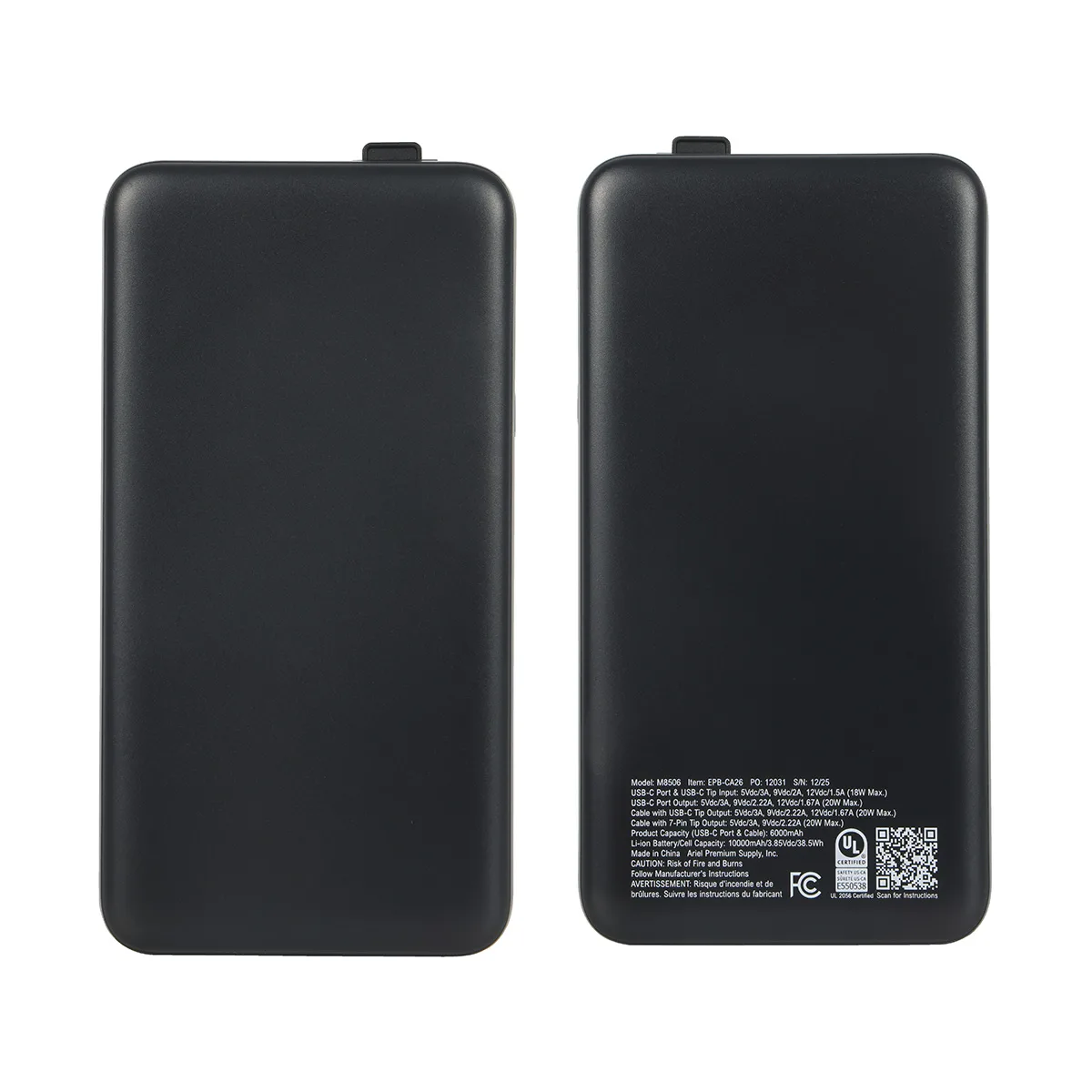 Cavalier 10000mAh 20W PD UL Listed Power Bank with Retractable Charging Cab view 2