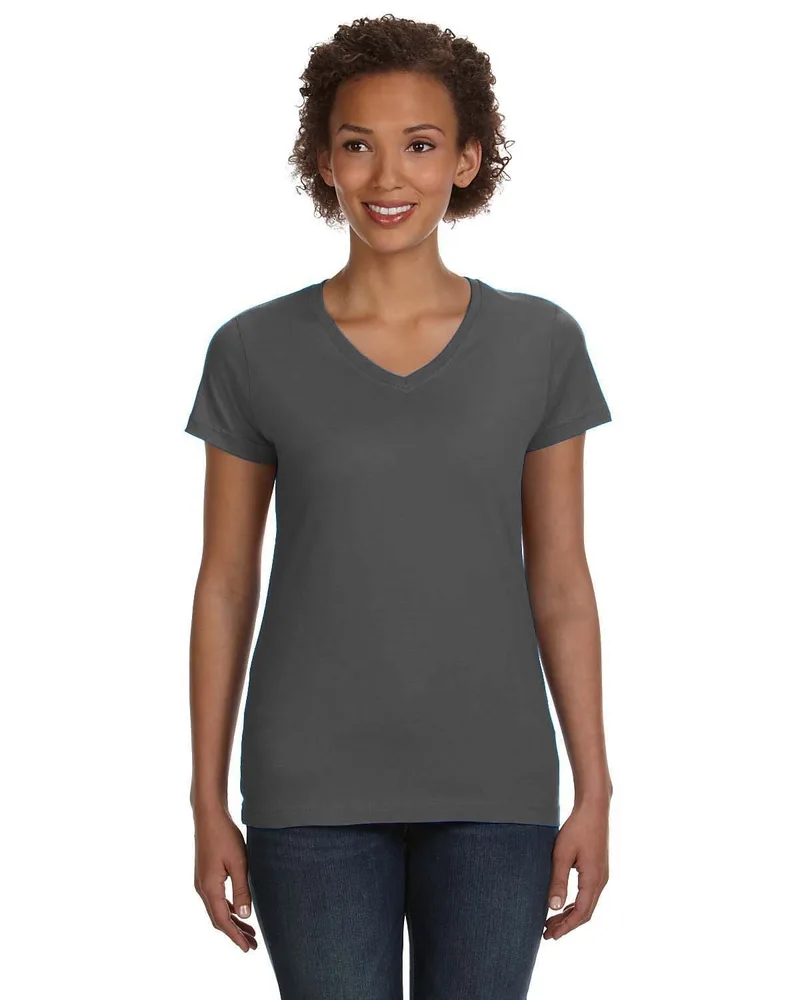 LAT Ladies' V-Neck Fine Jersey T-Shirt view 4