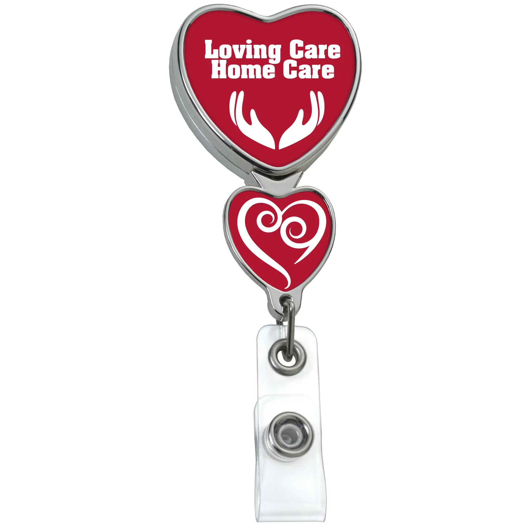 Chrome Double Up Heart Retractable Badge Reel view 3