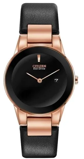 Citizen® Ladies' Eco-Drive® Pink Gold-Tone Watch w/Black Leather Strap