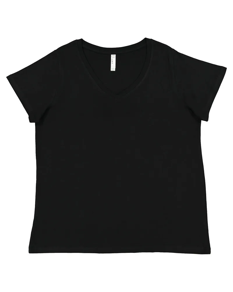 LAT Ladies' Curvy V-Neck Fine Jersey T-Shirt view 2