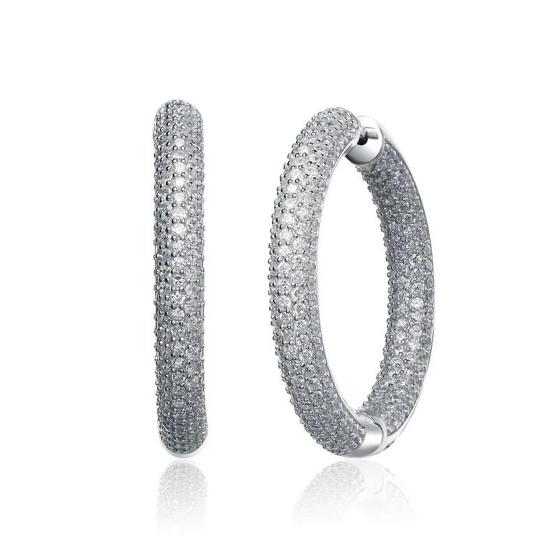 GENEVIVE Cz Sterling Silver Heavy Hoop Earrings Size 1.45